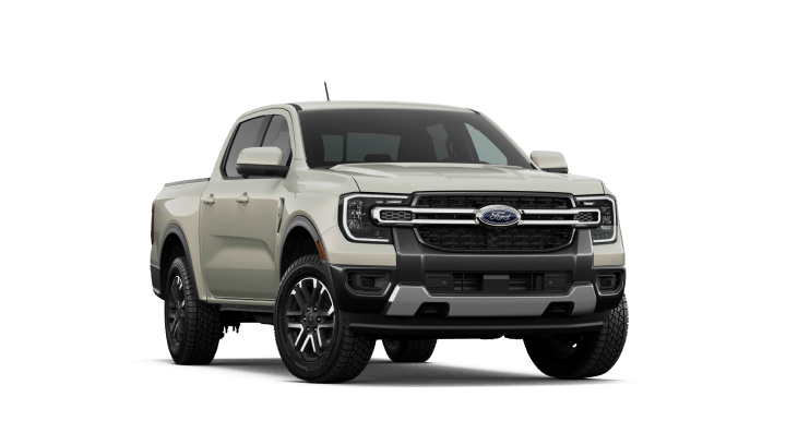 2026 Ford Ranger Lariat in Desert Sand, front three-quarter passenger side studio view.